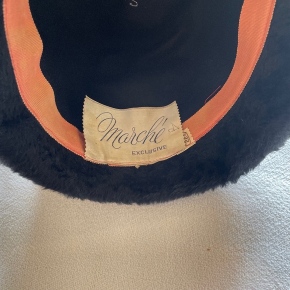 Vintage Faux Fur Black Hat with Grosgrain Ribbon, Size 22 1/2, Marche - Picture 4 of 4